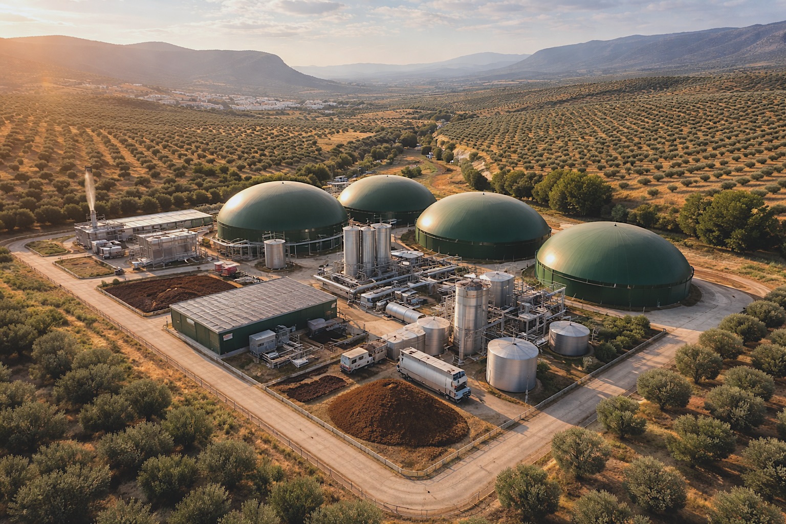 Biomethane facility in Spain producing renewable energy from olive oil waste