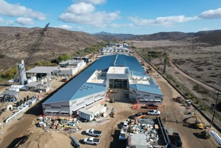 Aerial view of the East County Advanced Water Purification facility with renewable power infrastructure under development